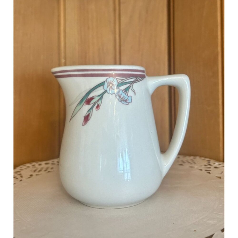 Vintage Rego Restaurant Ware Floral Milk Jug Creamer White Art Nouveau Pink